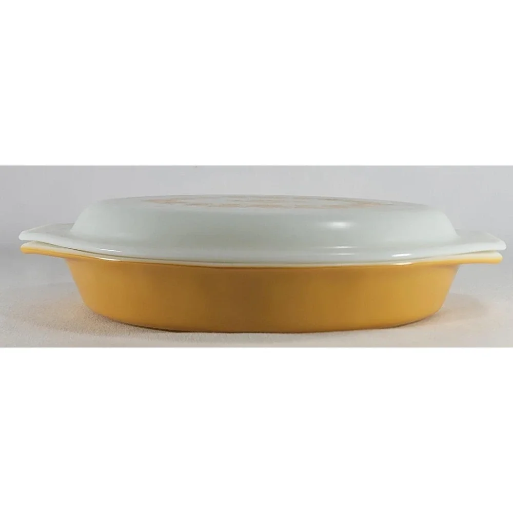 Vintage Pyrex Butterfly Gold 1 Quart Divided Dish Ovenware With Lid #063